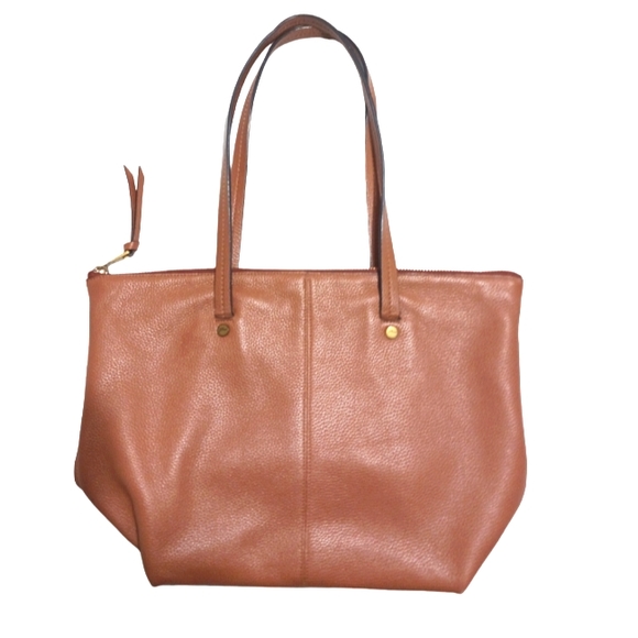 J Crew Pebbled Leather Shoulder Bag Tote Caramel/Cognac Brown Devon zip top - Picture 12 of 12